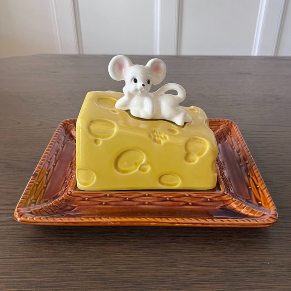 Vintage Mouse On A Cheese Slice Covered Dish Tray Plate with Lid 3D Japan - Picture 1 of 15